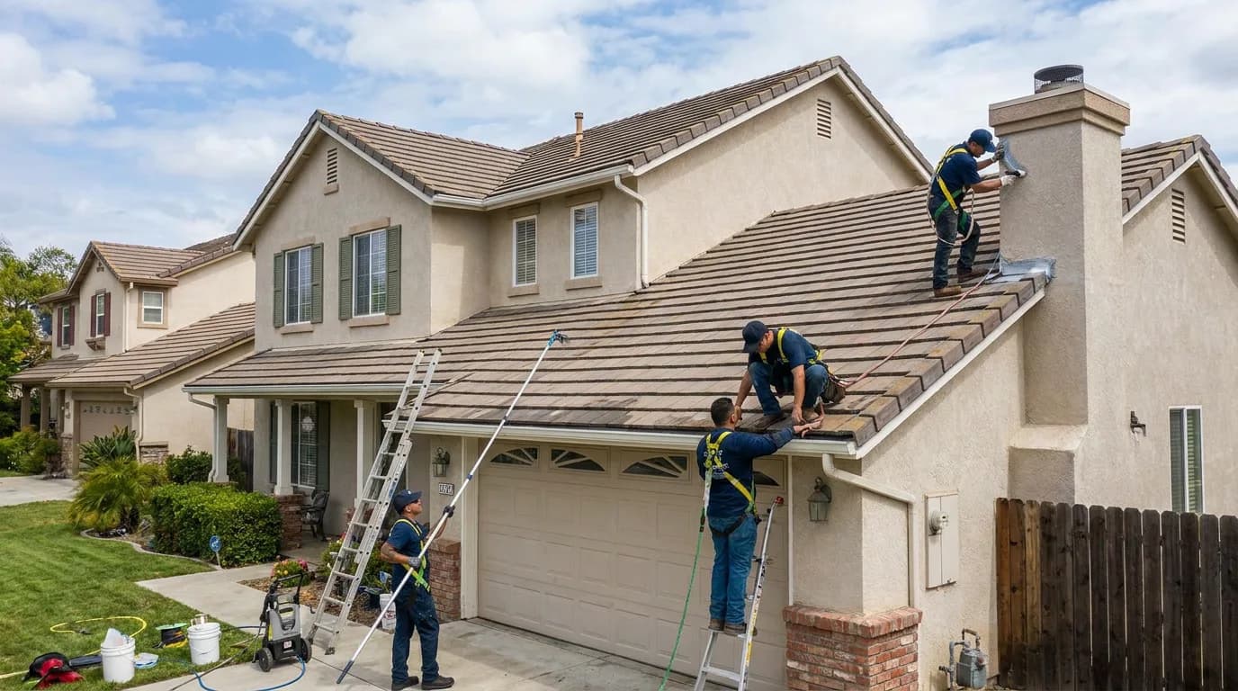 Roofing crew replacing the roof on a home in Airdrie