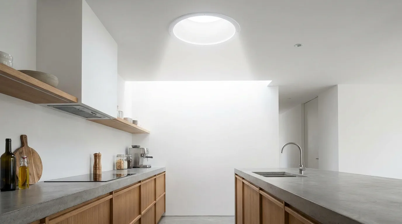 Skylight replacement in Airdrie: a skylight bringing daylight into a kitchen